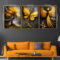 Modern Fantasy Floating Acrylic Painting Set of 3