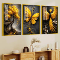 Modern Fantasy Floating Acrylic Painting Set of 3