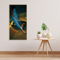 Modern Feathers and Beautiful Butterflies Premium Canvas Wall Painting