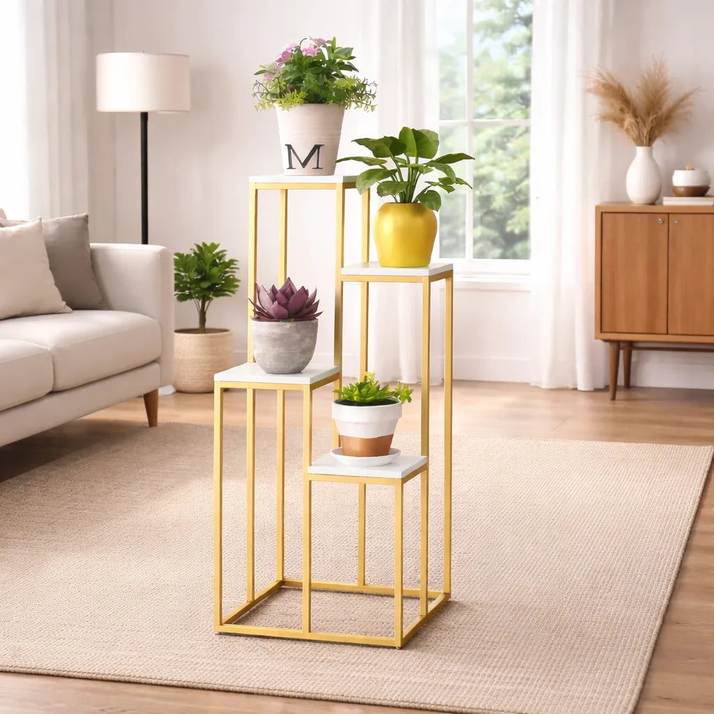 Modern Four Tier Square Storage Metal Stand with Golden Finish
