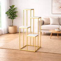 Modern Four Tier Square Storage Metal Stand with Golden Finish
