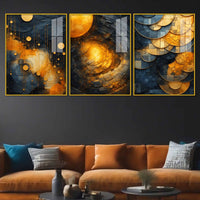 Modern Geometric Elegance Floating Acrylic Painting Set of 3