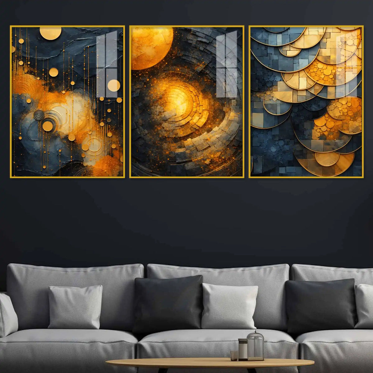 Modern Geometric Elegance Floating Acrylic Painting Set of 3