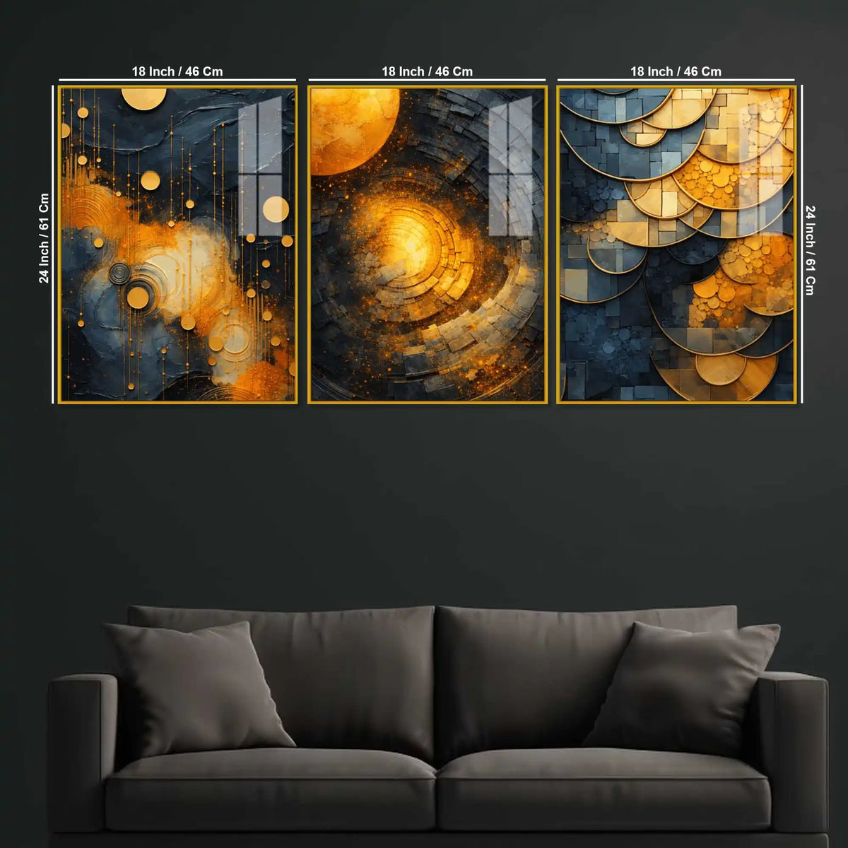 Modern Geometric Elegance Floating Acrylic Painting Set of 3