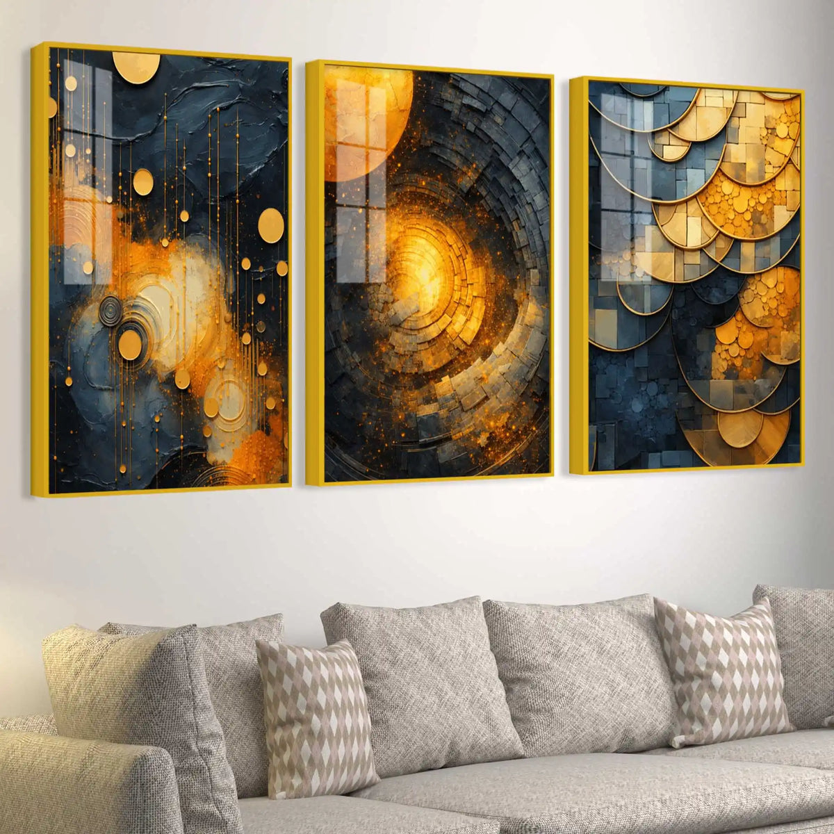 Modern Geometric Elegance Floating Acrylic Painting Set of 3