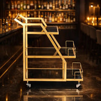 Modern Geometric Gold Bar Cart with Triple Tiers Trolley