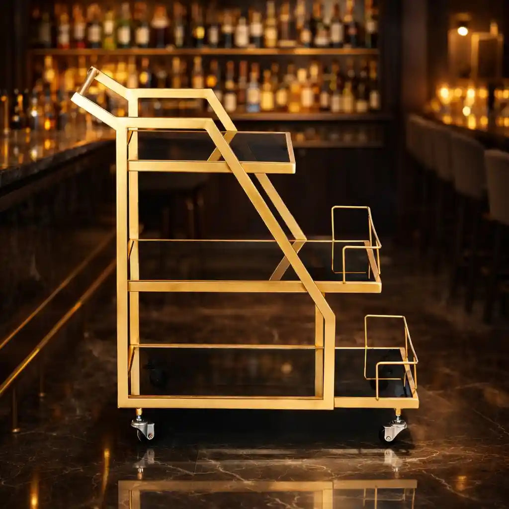 Modern Geometric Gold Bar Cart with Triple Tiers Trolley
