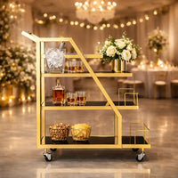 Modern Geometric Gold Bar Cart with Triple Tiers Trolley