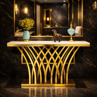 Modern Glam Console Table with Designer Gold Base