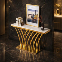 Modern Glam Console Table with Designer Gold Base