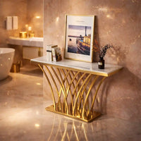 Modern Glam Console Table with Designer Gold Base