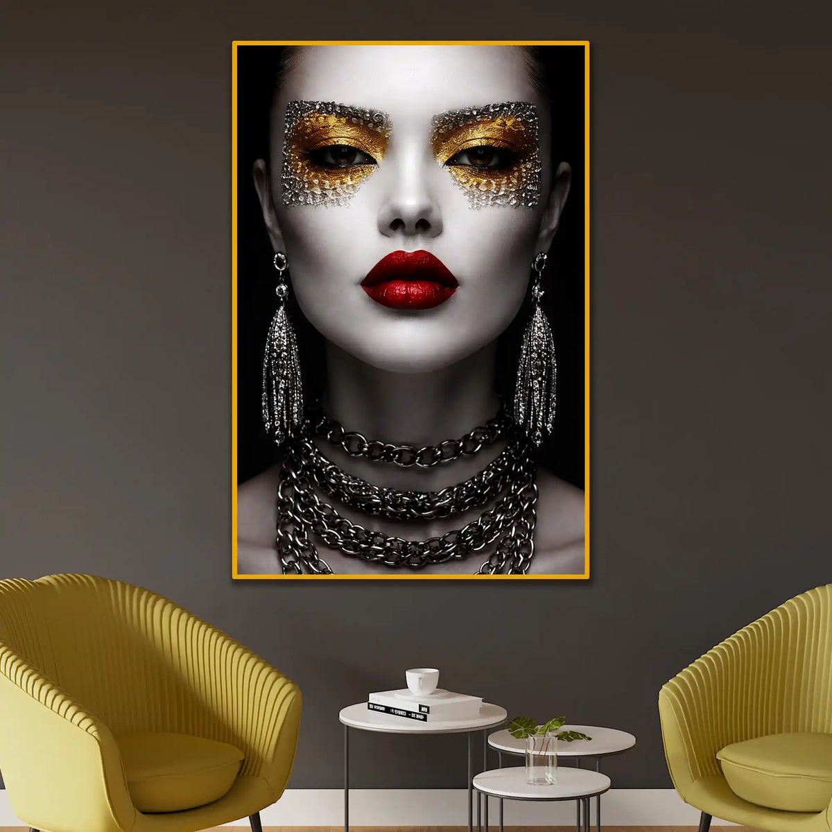 Modern Glam Face Art Floating Frame Crystal Wall Painting