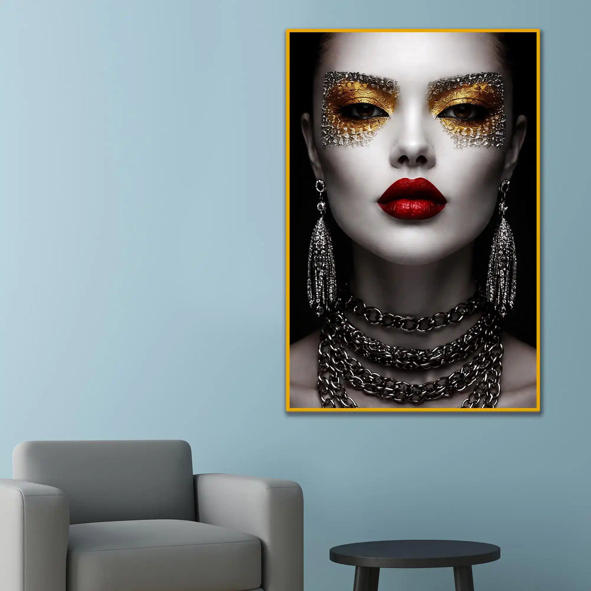 Modern Glam Face Art Floating Frame Crystal Wall Painting