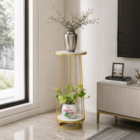 Modern Gold Metal Plant Stand with Marble Shelves
