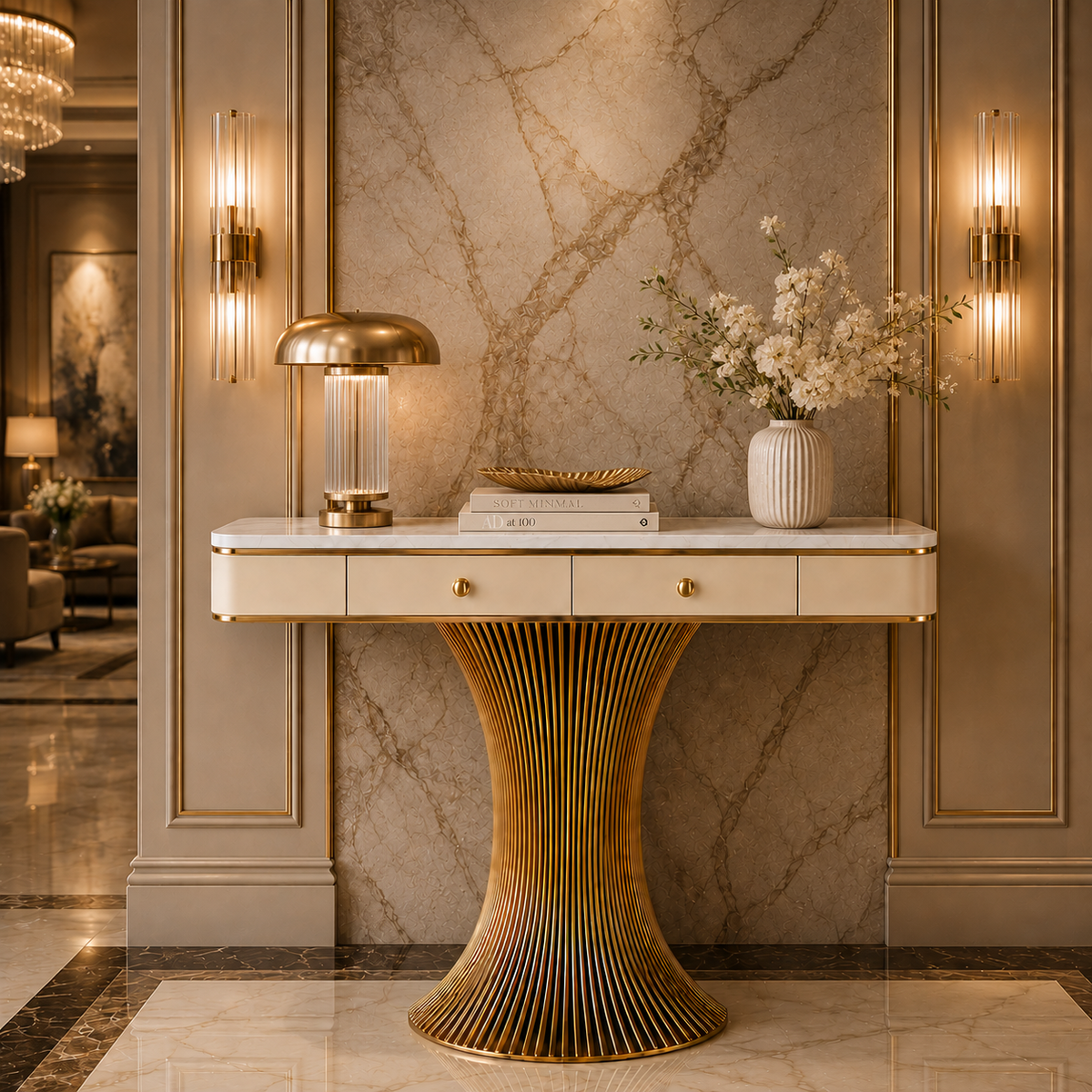 Modern Gold Pedestal Console Table