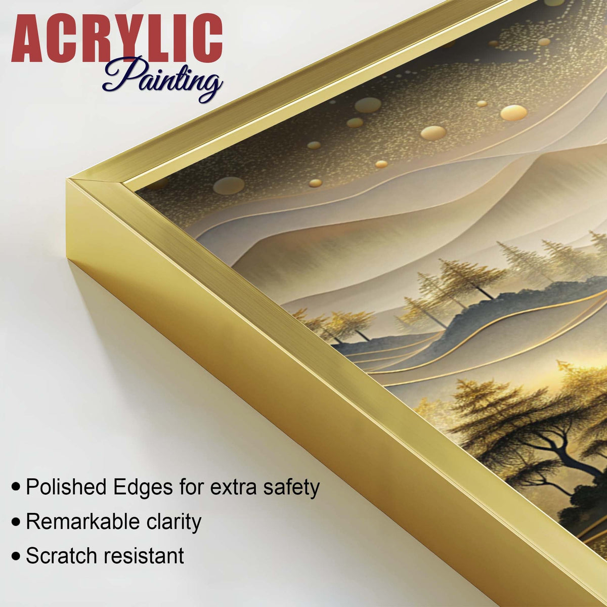 Modern Golden and Beige Valley Forest Acrylic Floating Wall Painting Set of 2