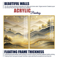 Modern Golden and Beige Valley Forest Acrylic Floating Wall Painting Set of 2