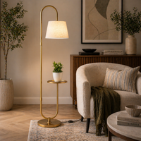 Modern Golden Metal Finish Curved Floor Lamp Standing with Table Shelf
