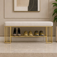Modern Gray Velvet Entryway Bench with Shoe Rank