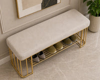 Modern Gray Velvet Entryway Bench with Shoe Rank