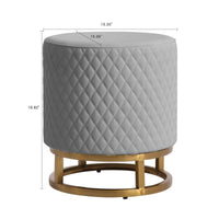 Modern Grey Accent Stool with Brass Golden Finish Metal Frame