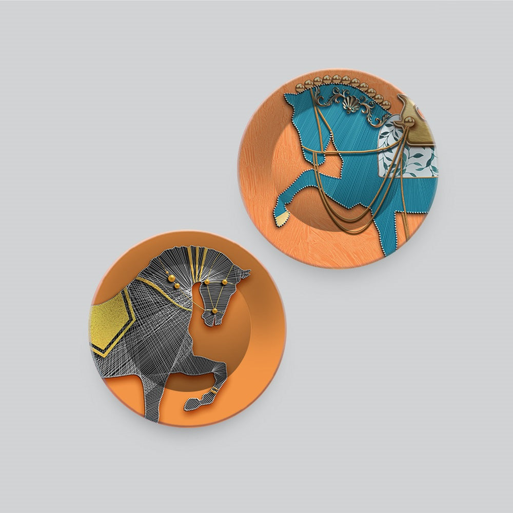 Modern Horse line Art Wall Hanging Plates of Two Pieces