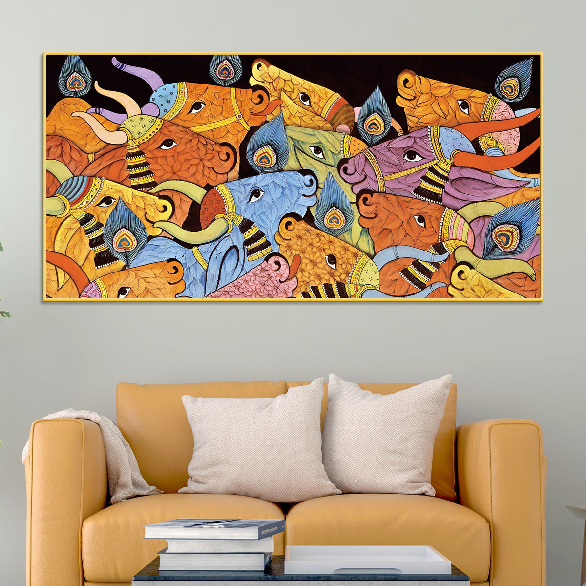 Modern Indian Folk Cow Canvas Wall Painting