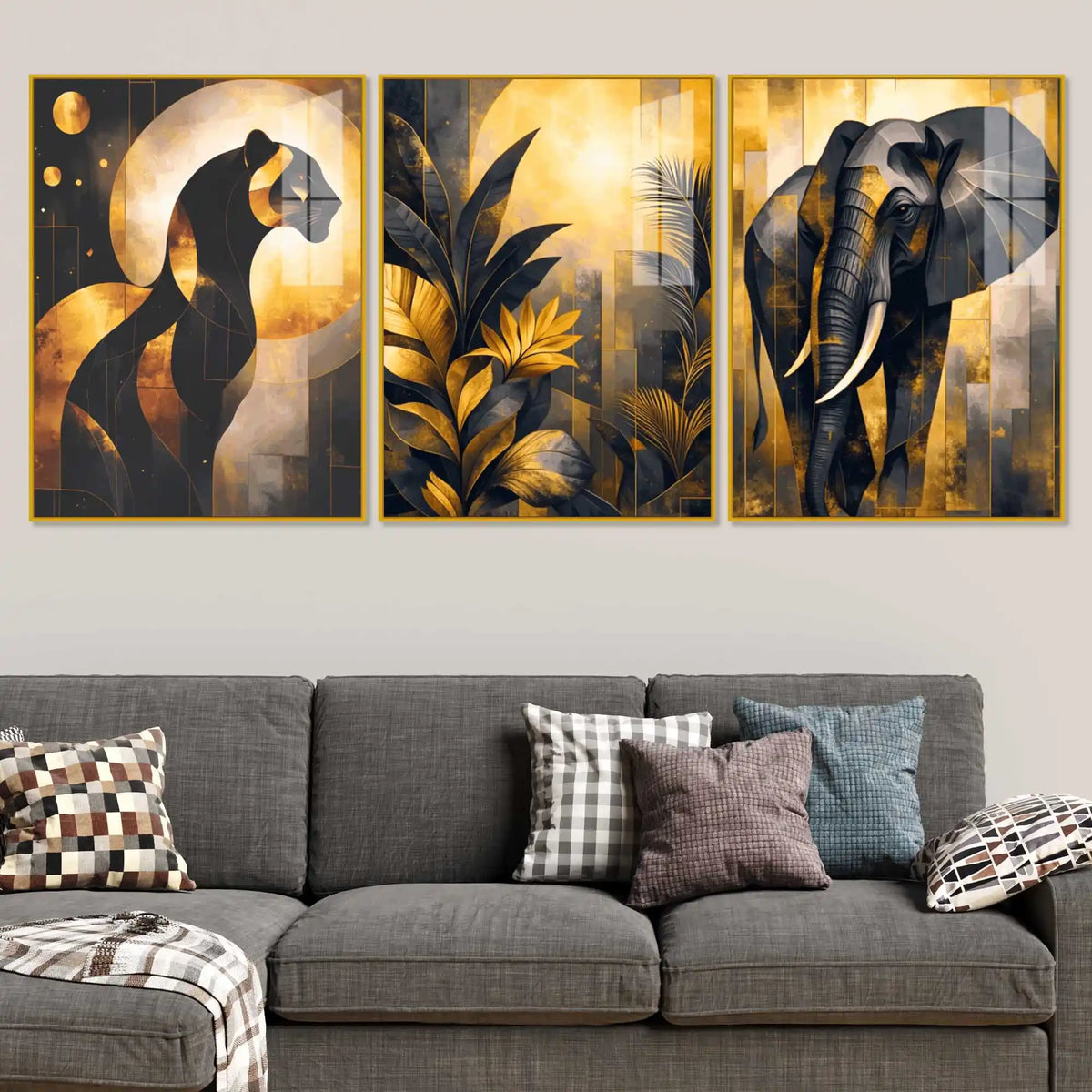 Modern Jungle Inspired Acrylic wall Painting Set of 3