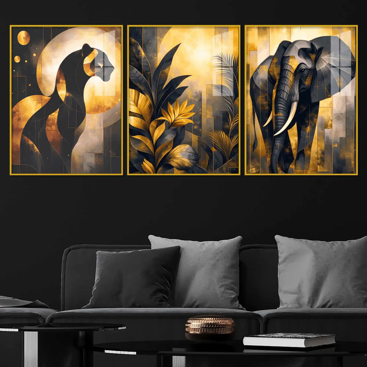 Modern Jungle Inspired Acrylic wall Painting Set of 3