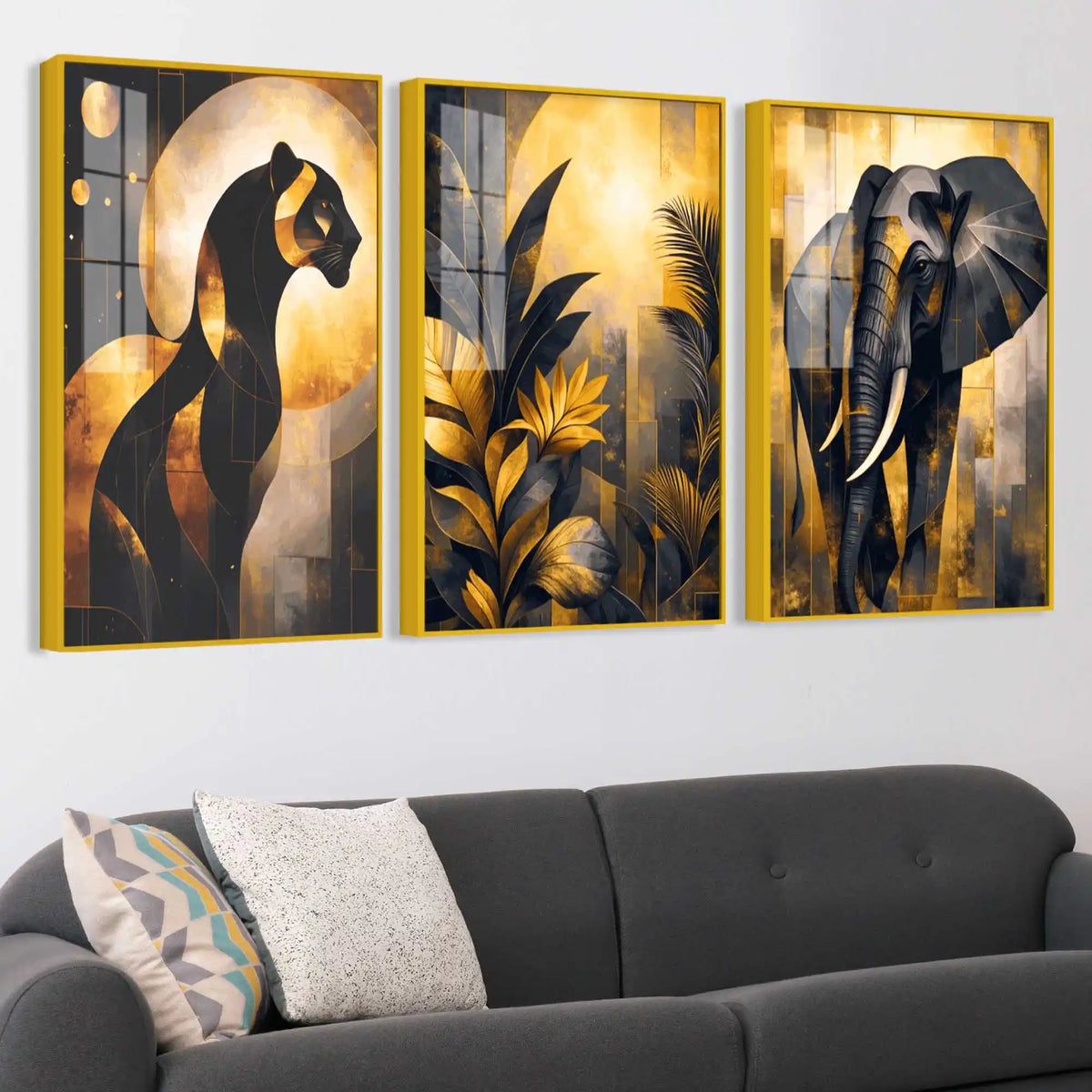 Modern Jungle Inspired Acrylic wall Painting Set of 3