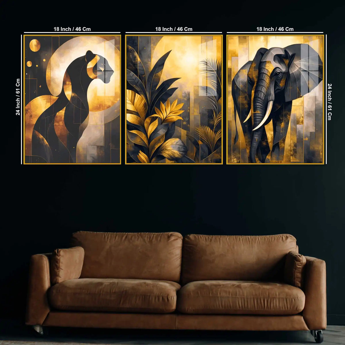 Modern Jungle Inspired Acrylic wall Painting Set of 3