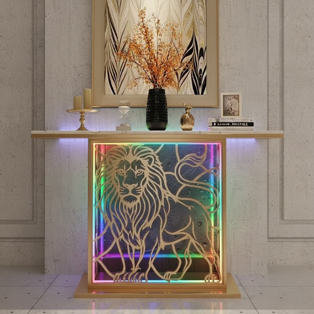 Modern LED Console Table with Lion Art for Luxury Décor (SS 302)