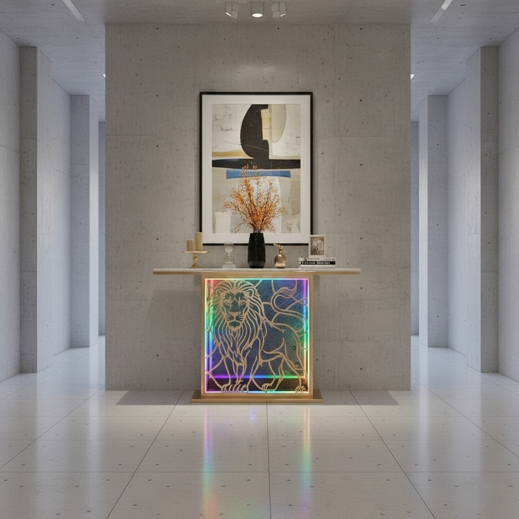 Modern LED Console Table with Lion Art for Luxury Décor (SS 302)