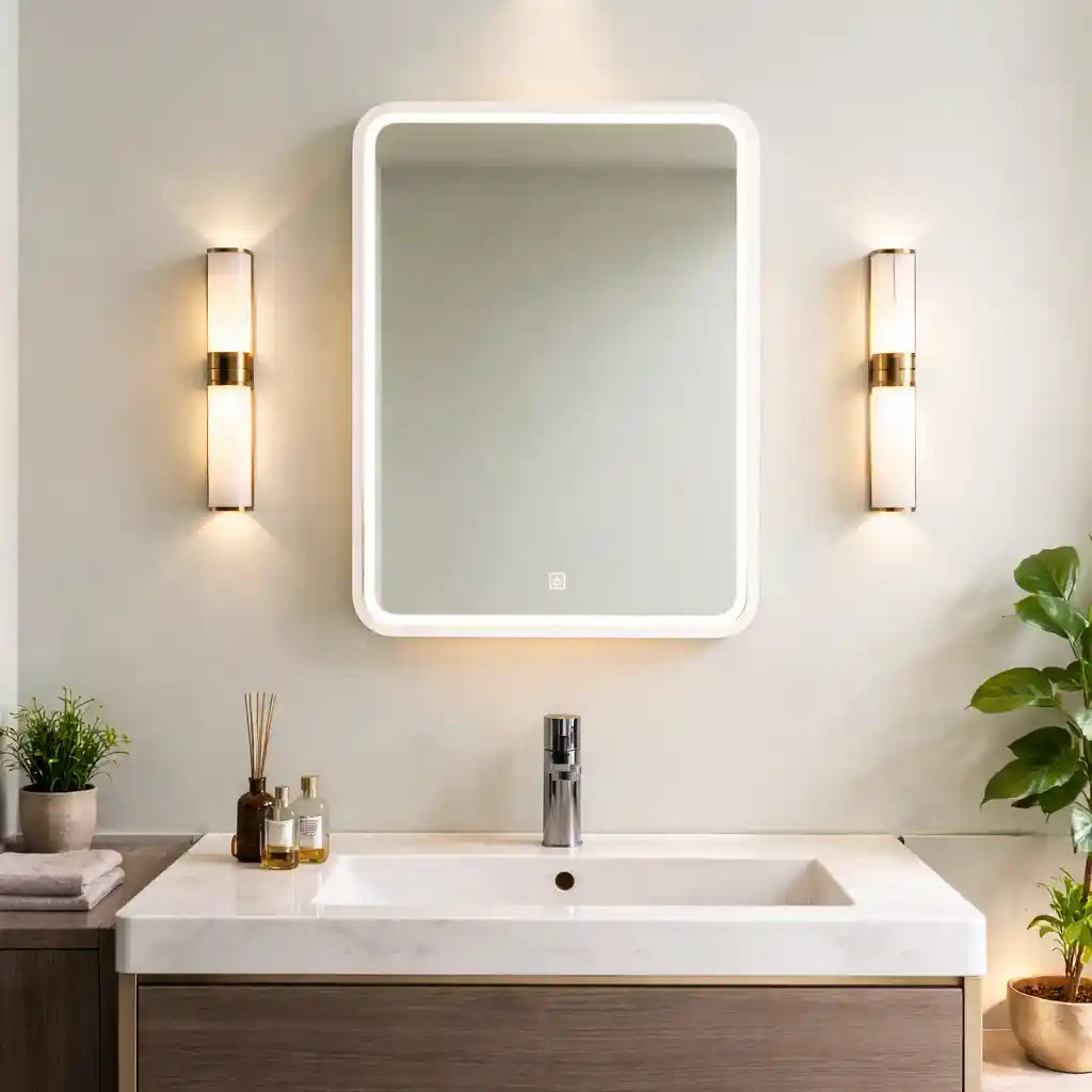 Modern LED Vanity Mirror Cabinet with Smooth Corners and Storage