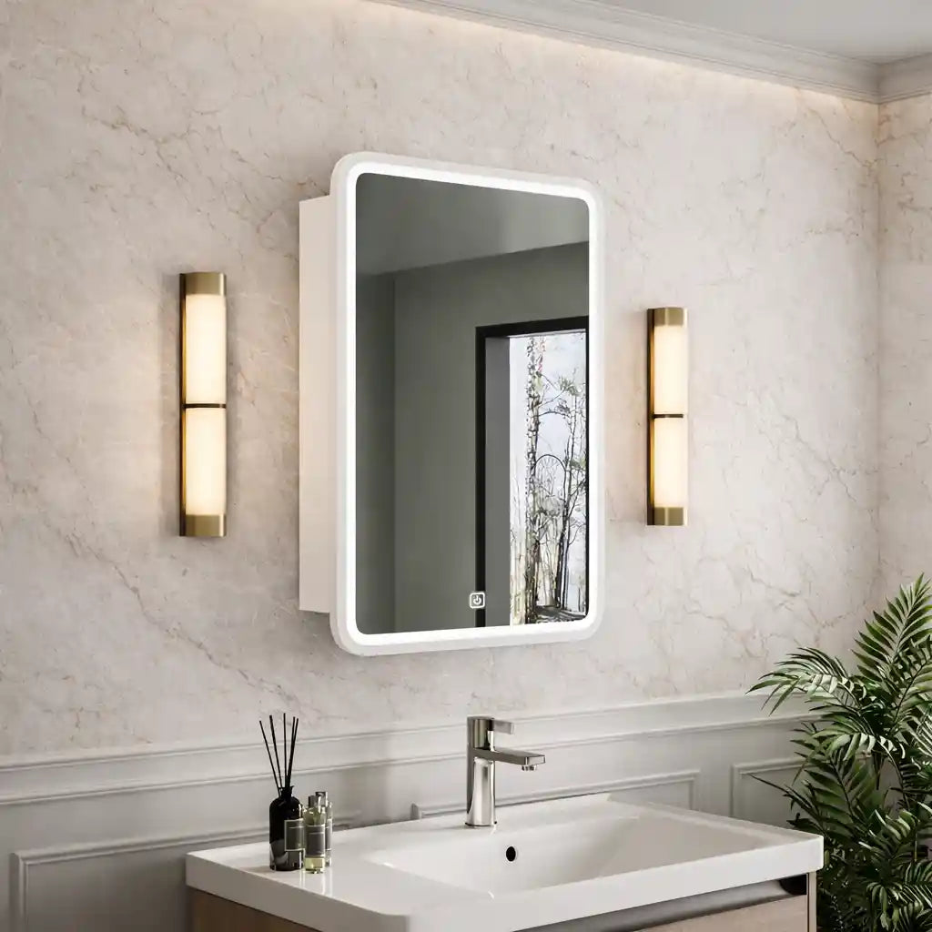 Modern LED Vanity Mirror Cabinet with Smooth Corners and Storage