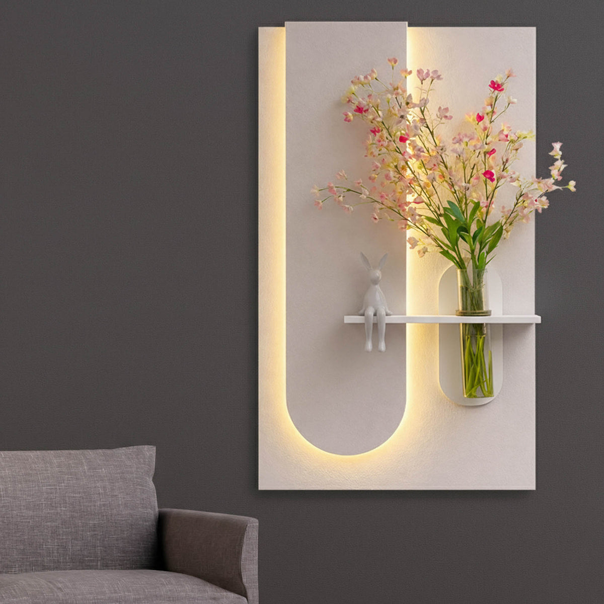 Modern LED Wall Art with Flower Vase for Living Room Decor