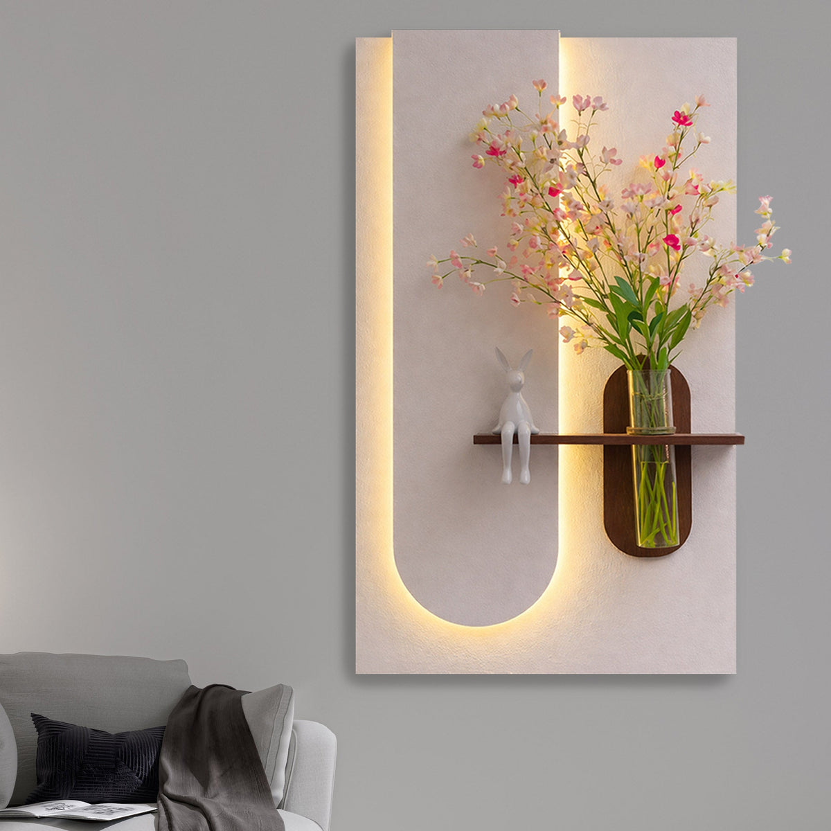 Modern LED Wall Art with Flower Vase for Living Room Decor