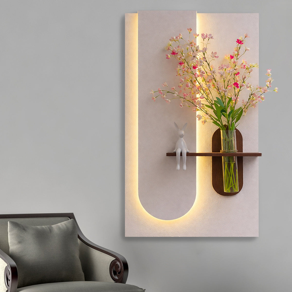 Modern LED Wall Art with Flower Vase for Living Room Decor