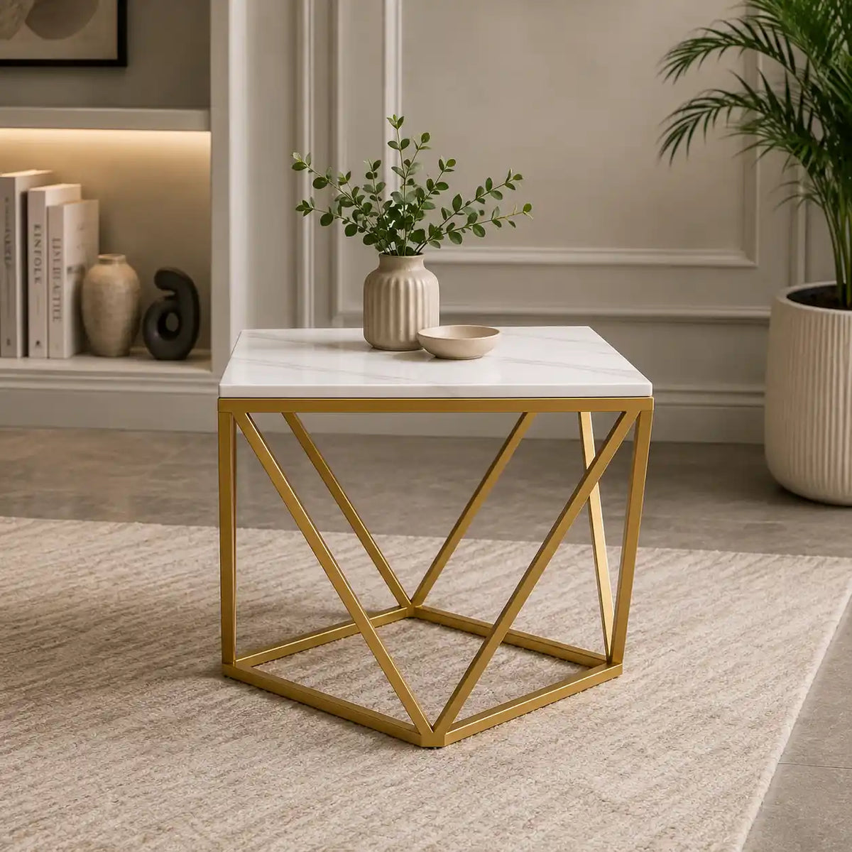Modern Living Room Table with Marble Finish Top