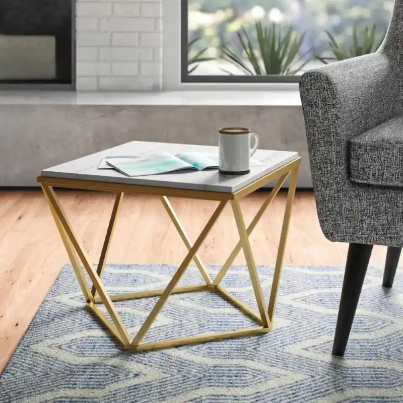 Modern Living Room Table with Marble Finish Top