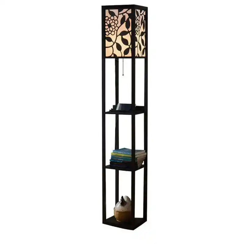 Modern Look Wooden Floor Lamp With Shelf For Living Room, Bedroom