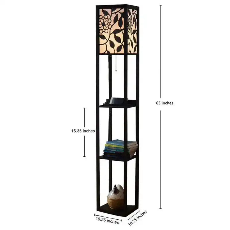 Modern Look Wooden Floor Lamp With Shelf For Living Room, Bedroom