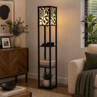 Modern Look Wooden Floor Lamp With Shelf For Living Room, Bedroom