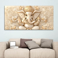 Modern Lord Ganesha Floral Canvas Painting – Auspicious Wall Art