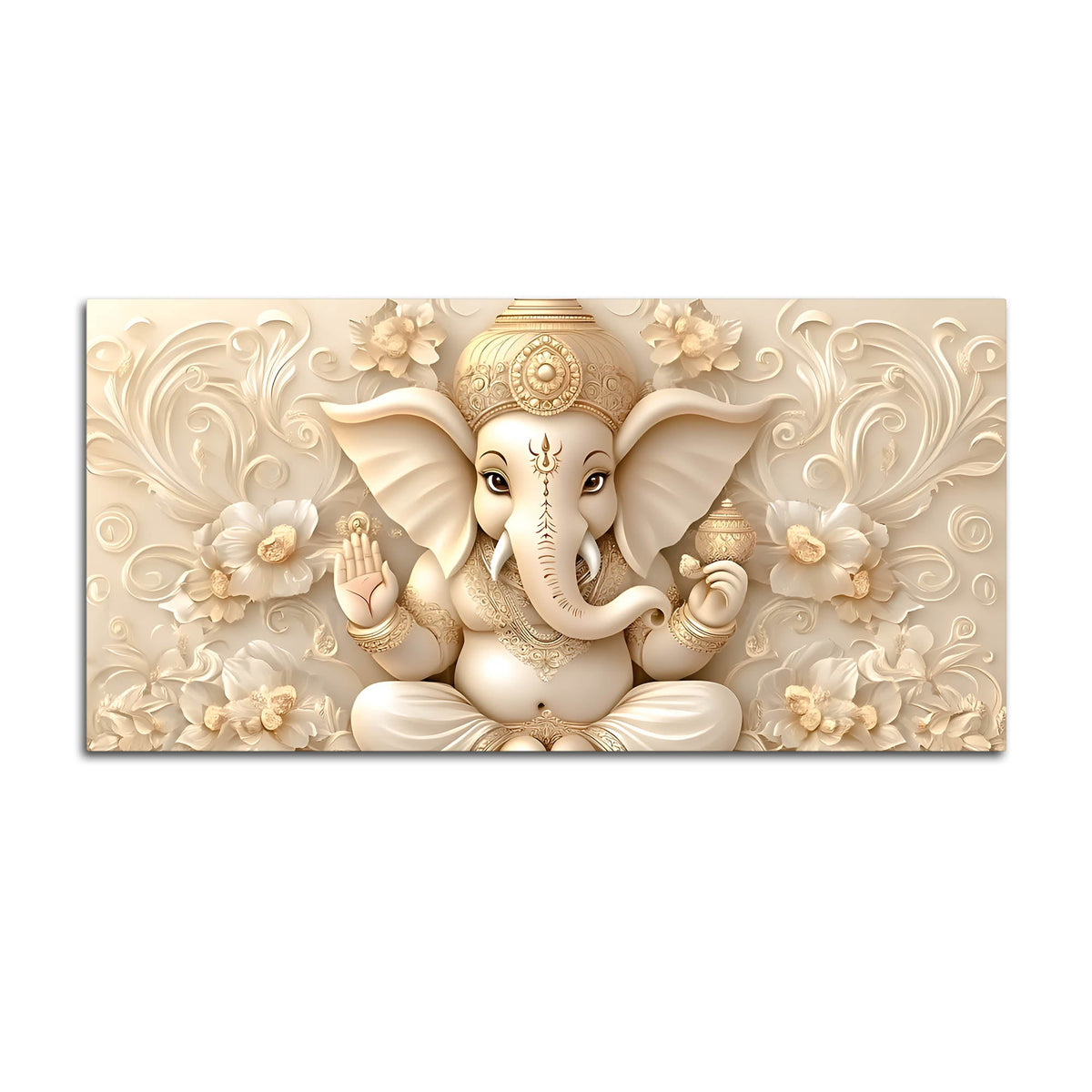 Modern Lord Ganesha Floral Canvas Painting – Auspicious Wall Art