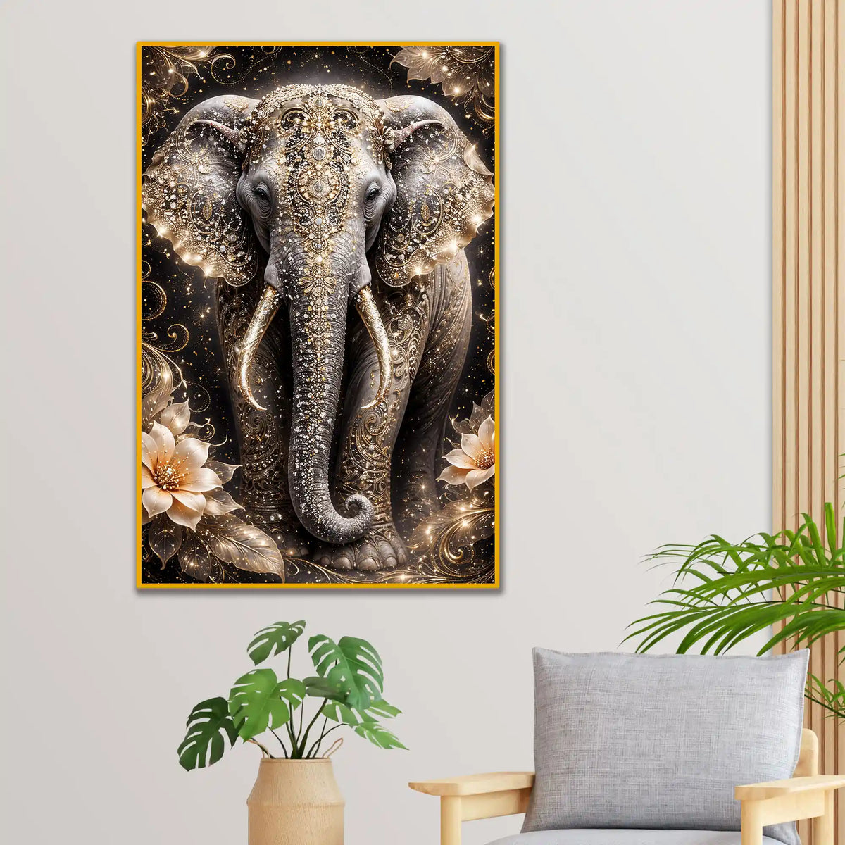 Modern Luxury Elephant Wall Art Floating Frame Crystal Wall Painting
