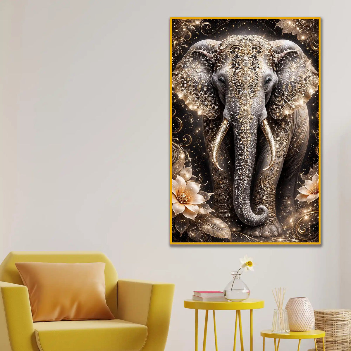 Modern Luxury Elephant Wall Art Floating Frame Crystal Wall Painting