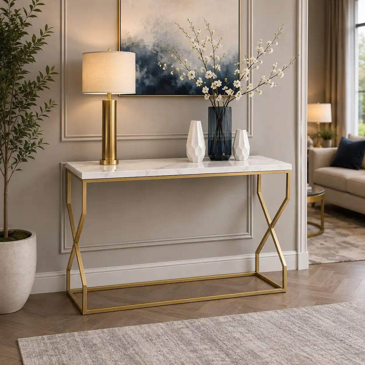 Modern Luxury Hallway Console Table with Marble Top