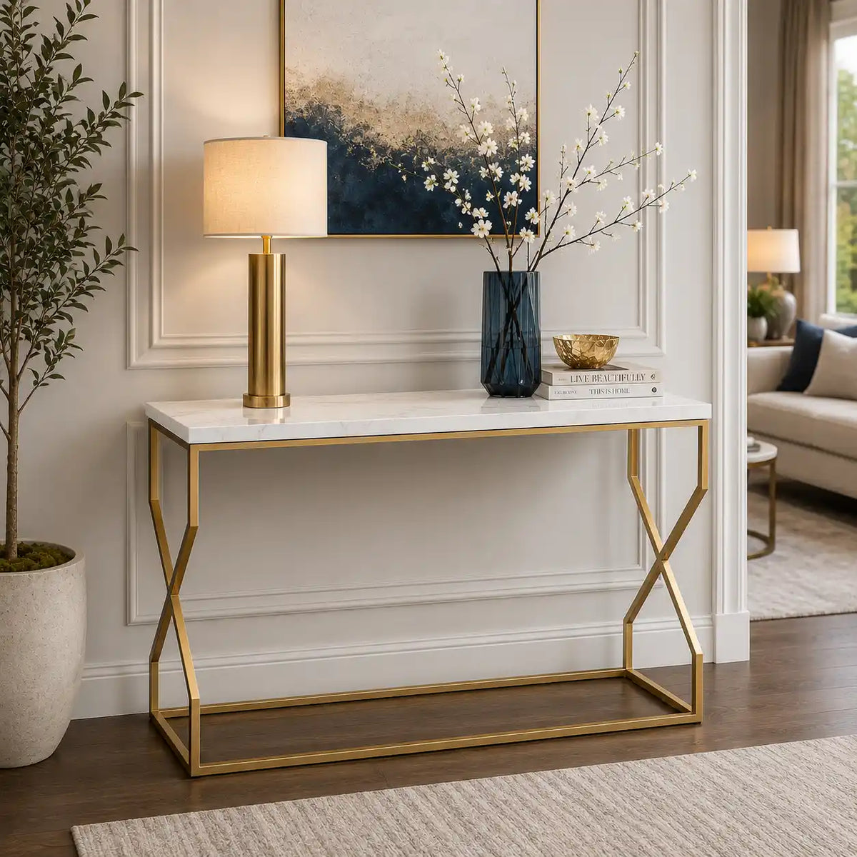 Modern Luxury Hallway Console Table with Marble Top
