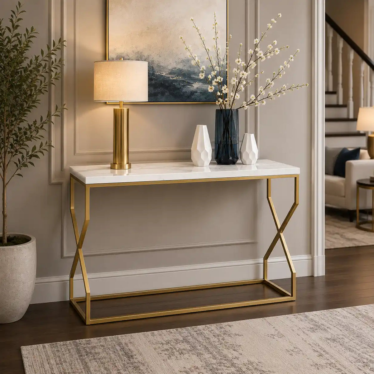Modern Luxury Hallway Console Table with Marble Top